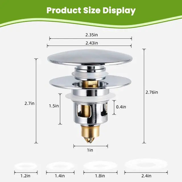 Alt view image 6 of 7 - Universal Bathroom Sink Drain Stopper Strainer, Big Cover, Chrome | 2 in 1 Pop Up Sink Stopper for 1.1''~2.36'' Sink Basin Hole, Hair Catcher with Removable Stainless Steel Filter Basket