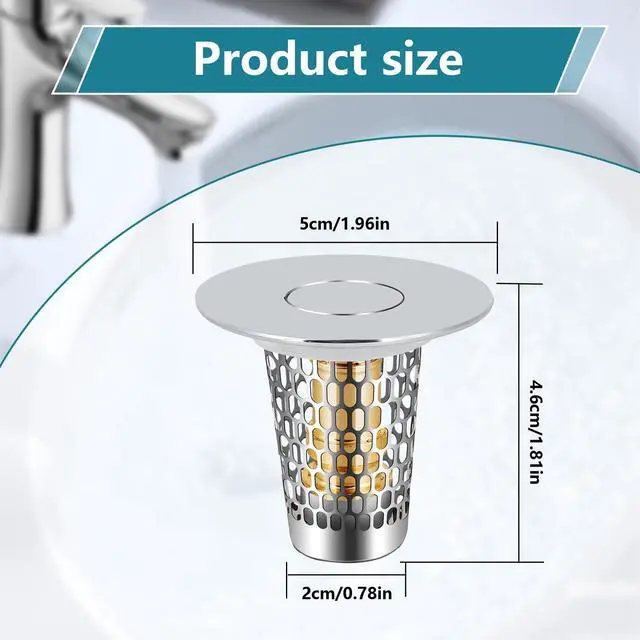 Alt view image 3 of 7 - Smelish 2Pack Bathroom Sink Stopper for 1-1.50in (Silver) | Universal Drain Filter for US Stainless Steel Floor Drain Filter, Bathroom Sink Drain Pop Up Stopper with Hair Strainer