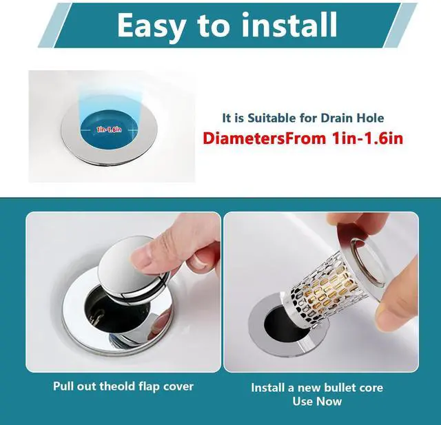 Alt view image 4 of 7 - Smelish 2Pack Bathroom Sink Stopper for 1-1.50in (Silver) | Universal Drain Filter for US Stainless Steel Floor Drain Filter, Bathroom Sink Drain Pop Up Stopper with Hair Strainer