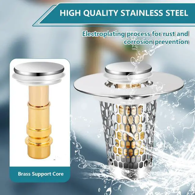 Alt view image 6 of 7 - Smelish 2Pack Bathroom Sink Stopper for 1-1.50in (Silver) | Universal Drain Filter for US Stainless Steel Floor Drain Filter, Bathroom Sink Drain Pop Up Stopper with Hair Strainer