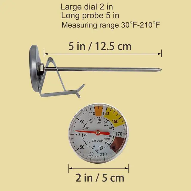 Alt view image 2 of 7 - Milk Frothing Thermometer for Coffee Chocolate - Cappuccino Frothy Milk Foam Stainless Steel Thermometer for 12 Oz, 20 Oz and 32 Oz Espresso Steaming Pitchers 2" Dail 5" Stem