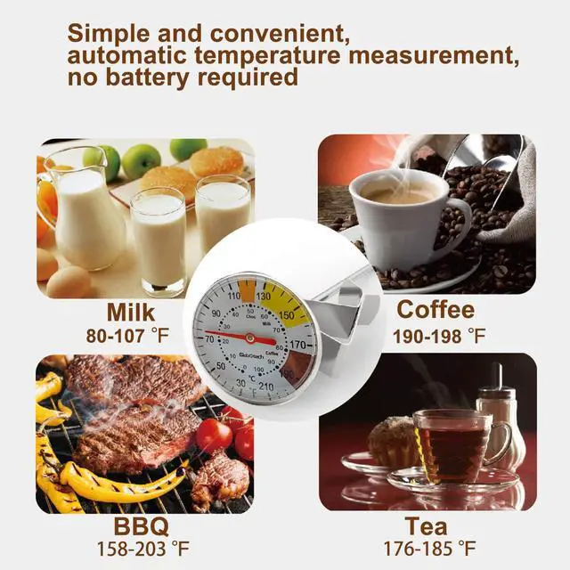 Alt view image 7 of 7 - Milk Frothing Thermometer for Coffee Chocolate - Cappuccino Frothy Milk Foam Stainless Steel Thermometer for 12 Oz, 20 Oz and 32 Oz Espresso Steaming Pitchers 2" Dail 5" Stem