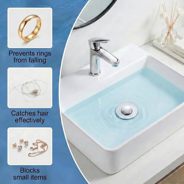 Alt view image 5 of 7 - Lanjiesh 2PCS Bathroom Sink Drain Strainer, Pop-up Stopper Hair Catcher with Stainless Steel Filter Basket, Universal Replacement Drain Plug for Bathroom Sinks