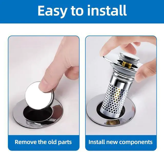 Alt view image 5 of 5 - Bathroom Sink Drain Strainer, Pop-up Sink Drain Strainer with Removable Stainless Basket Hair Catcher, Bathroom Sink Stopper,1 Pack