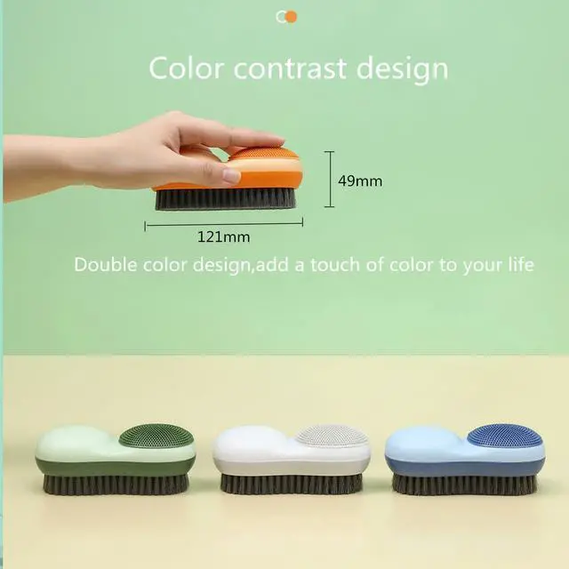 Alt view image 2 of 7 - Two-Sided Laundry Stain Remover Brush, Blue | Soft Silicone Bristle Side for Delicate Fabrics Knits, Hard Bristle Side for Tough Stain, Easy to Grip, Hand Washing Clothes
