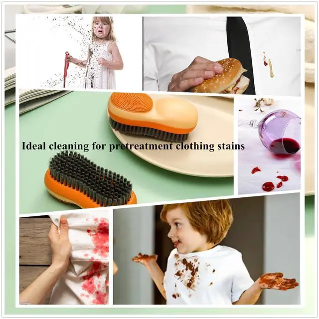 Alt view image 6 of 7 - Two-Sided Laundry Stain Remover Brush, Blue | Soft Silicone Bristle Side for Delicate Fabrics Knits, Hard Bristle Side for Tough Stain, Easy to Grip, Hand Washing Clothes