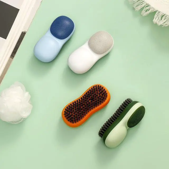 Alt view image 7 of 7 - Two-Sided Laundry Stain Remover Brush, Blue | Soft Silicone Bristle Side for Delicate Fabrics Knits, Hard Bristle Side for Tough Stain, Easy to Grip, Hand Washing Clothes