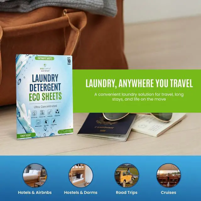 Alt view image 5 of 7 - Travel Size Laundry Detergent Sheet 10 Load Ultra Concentrated | Stain-Fighting Enzymes & Plant Powered, Compact Washer Sheets, Pocket Friendly, Hot/Cold Cycles, Tough on Stains & Odor