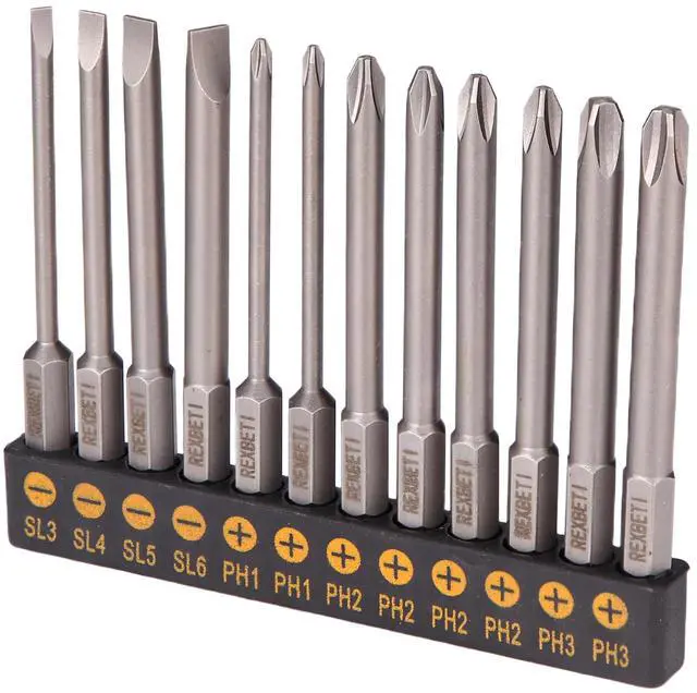 Main image of Bates- Slotted Phillips Screwdriver Bit Set with Holder, 3 Inch, 12 pcs, 1/4 Hex, Magnetic Drill Bit Set