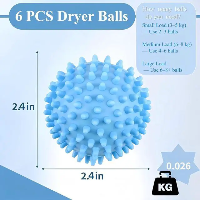 Alt view image 2 of 7 - 6 Pcs Dryer Balls Laundry Reusable, Soften Fabrics, Reduce Static & Wrinkle | 2.4 Inch, Fabric Softener Alternatives, Faster Drying for Clothes, Towels, Blankets and Bedding