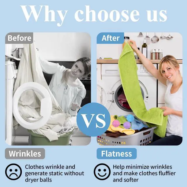 Alt view image 4 of 7 - 6 Pcs Dryer Balls Laundry Reusable, Soften Fabrics, Reduce Static & Wrinkle | 2.4 Inch, Fabric Softener Alternatives, Faster Drying for Clothes, Towels, Blankets and Bedding