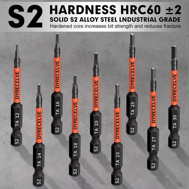 Alt view image 2 of 7 - DYRECELVE 10-Pack Triangle Screwdriver, 2.56-In Magnetic Triangle Bit Set | Triangle Screwdriver Bits, S2 Steel, 1/4 Hex Shank, Sizes: TA12, TA14, TA16, TA18, TA20, TA23, TA25, TA27 (x2), TA30