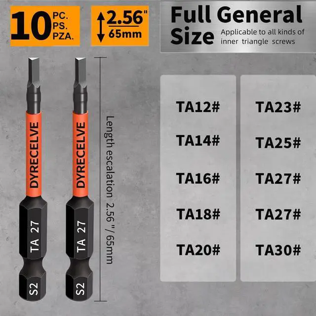 Alt view image 4 of 7 - DYRECELVE 10-Pack Triangle Screwdriver, 2.56-In Magnetic Triangle Bit Set | Triangle Screwdriver Bits, S2 Steel, 1/4 Hex Shank, Sizes: TA12, TA14, TA16, TA18, TA20, TA23, TA25, TA27 (x2), TA30