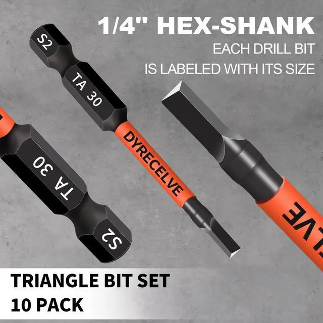 Alt view image 5 of 7 - DYRECELVE 10-Pack Triangle Screwdriver, 2.56-In Magnetic Triangle Bit Set | Triangle Screwdriver Bits, S2 Steel, 1/4 Hex Shank, Sizes: TA12, TA14, TA16, TA18, TA20, TA23, TA25, TA27 (x2), TA30