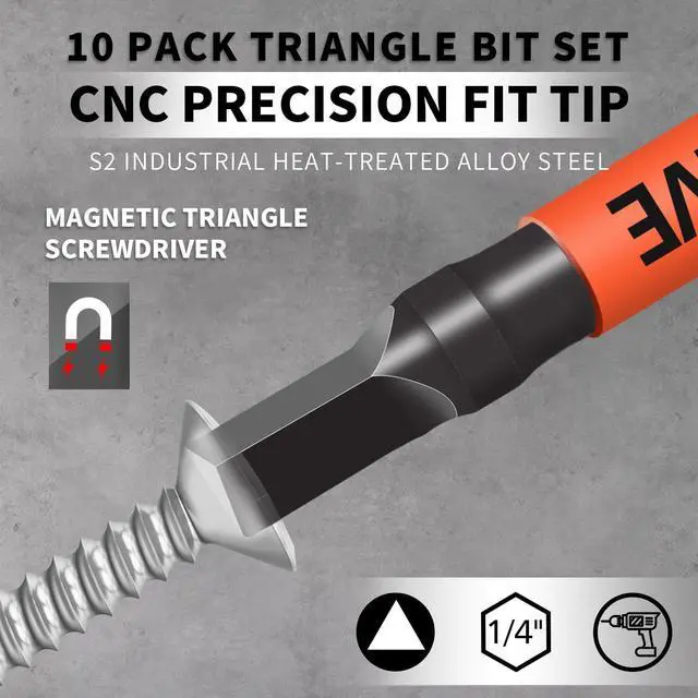 Alt view image 7 of 7 - DYRECELVE 10-Pack Triangle Screwdriver, 2.56-In Magnetic Triangle Bit Set | Triangle Screwdriver Bits, S2 Steel, 1/4 Hex Shank, Sizes: TA12, TA14, TA16, TA18, TA20, TA23, TA25, TA27 (x2), TA30