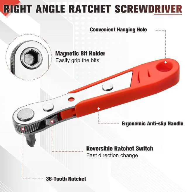 Alt view image 5 of 7 - LEONTOOL 12in1 Right Angle Screwdriver Mini Ratchet Set Low Profile High Torque 36-Tooth Reversible Ratchet Wrench with Magnetic Bits 90 Degree Offset Screwdriver for Tight Spaces, DIY/Home/Car Repair