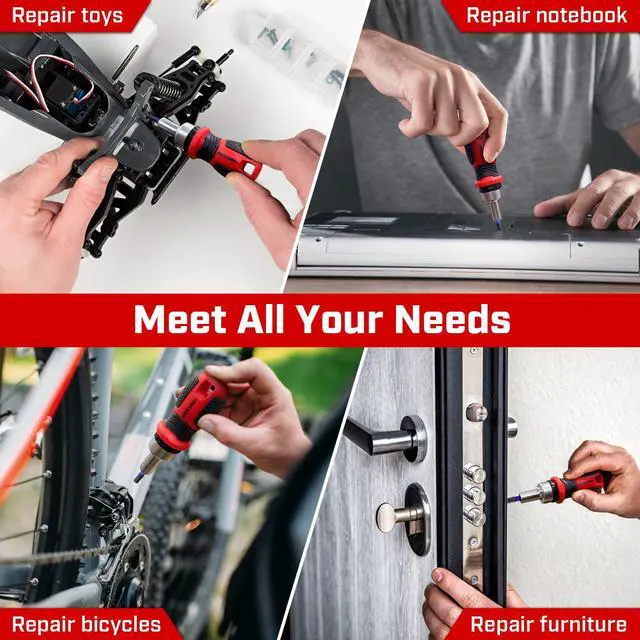 Alt view image 5 of 6 - IRONCUBE Magnetic Hex Screwdriver Set: 6 in 1 Multi Bit Drive Set with Interchangeable Ratchet Handle - Portable Repair Tool Kit for DIY Bicycle Furniture - Stocking Stuffers with Gift Box