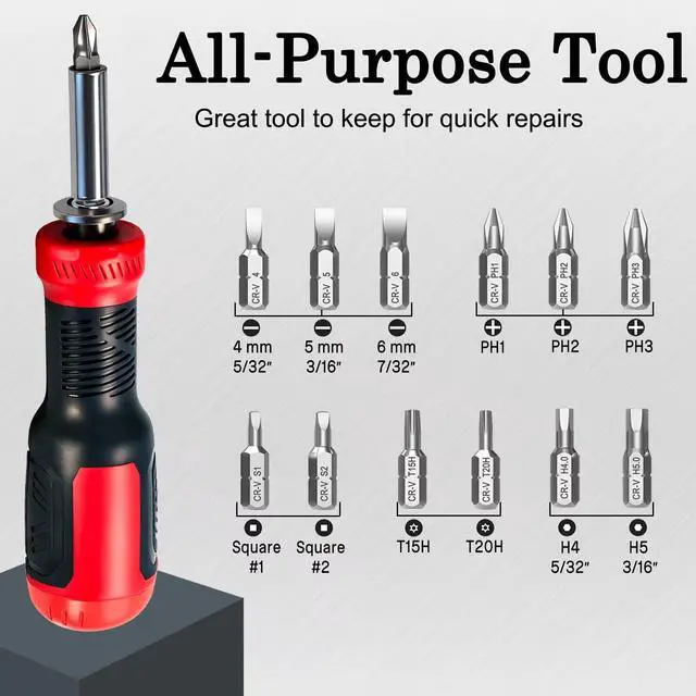 Alt view image 5 of 7 - Multiuse Screwdriver 13-in-1 with Adjustable Shaft | All in One Screwdriver Set with Phillips, Flathead, Hex, Torx Security, Robertson/Square and 1/4 Nut Driver/Bit Holder
