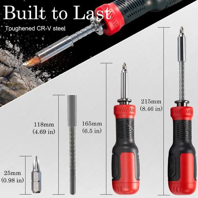 Alt view image 6 of 7 - Multiuse Screwdriver 13-in-1 with Adjustable Shaft | All in One Screwdriver Set with Phillips, Flathead, Hex, Torx Security, Robertson/Square and 1/4 Nut Driver/Bit Holder
