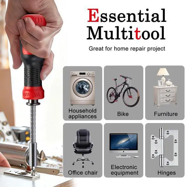 Alt view image 4 of 7 - Multiuse Screwdriver 13-in-1 with Adjustable Shaft | All in One Screwdriver Set with Phillips, Flathead, Hex, Torx Security, Robertson/Square and 1/4 Nut Driver/Bit Holder