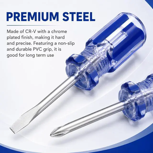 Alt view image 5 of 7 - 2PCS Short Phillips Head and Flathead Screwdrivers | Short Screwdriver Set with Magnetic Tips Small Magnetic Screwdriver Small Pocket Screwdrivers for DIY Repairings, Blue