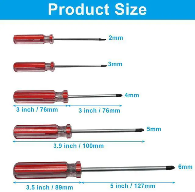 Alt view image 3 of 5 - Bonsicoky 5-Piece U-Type Magnetic Spanner Screwdriver Set, Red Handled | Spanner Bit Tools for Repair, M1.7, M2.0, M2.3, M2.6, M2.8 Sizes