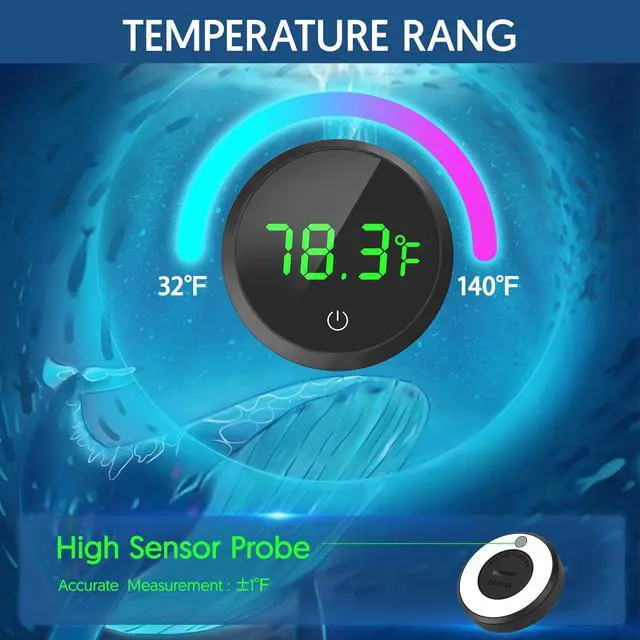 Alt view image 3 of 7 - QZQ Fish Tank Thermometer Aquarium Thermometer Wireless Touch Stick Digital Aquarium Thermometer LED Display ±1°F for Monitoring The Fish Tank Aquarium Temperature Accessories (Black)