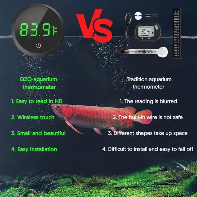 Alt view image 5 of 7 - QZQ Fish Tank Thermometer Aquarium Thermometer Wireless Touch Stick Digital Aquarium Thermometer LED Display ±1°F for Monitoring The Fish Tank Aquarium Temperature Accessories (Black)