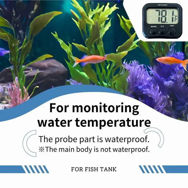 Alt view image 2 of 7 - HATUSOKU Digital Thermometer with External Sensor, Magnet, Suction Cup, Water Thermometer, Aquarium, Refrigerator, Freezer (Black)