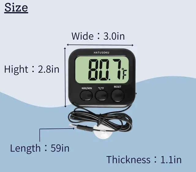 Alt view image 4 of 7 - HATUSOKU Digital Thermometer with External Sensor, Magnet, Suction Cup, Water Thermometer, Aquarium, Refrigerator, Freezer (Black)