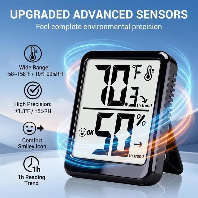 Alt view image 4 of 7 - Ayawiss Room Thermometer Indoor Hygrometer Digital Humidity Meter | Accurate Sensor, Fast Refresh, Big Digits, Easy to View, /, w/ AAA Battery, Compact for Home, Office, Pet, Plant