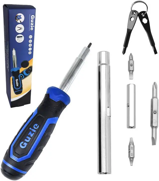 Main image of Guzie 12-in-1 Screwdriver/Nut Driver Set, 12 Bits/3 Nut Drivers | Phillips, Slotted, Torx, Square, 2 Nut Driver Sizes, Cushion Grip Handle