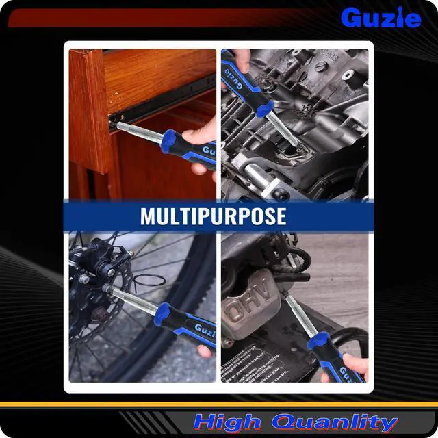 Alt view image 4 of 7 - Guzie 12-in-1 Screwdriver/Nut Driver Set, 12 Bits/3 Nut Drivers | Phillips, Slotted, Torx, Square, 2 Nut Driver Sizes, Cushion Grip Handle