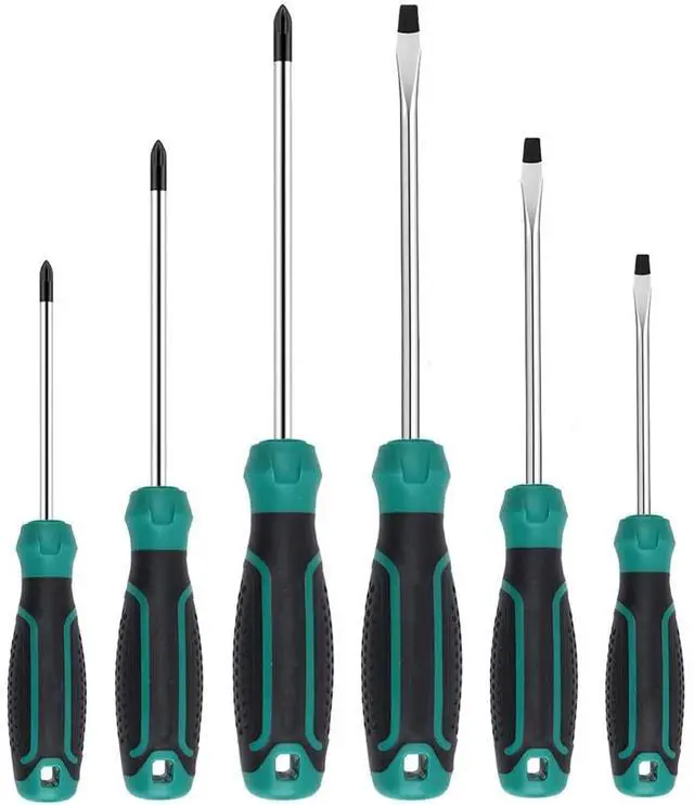 Main image of Zohino 6 Pcs Magnetic Flat Slotted Phillips Screwdriver With Ergonomic Soft Comfortable Non-Slip Handle Screwdrivers Set Cushion Grip Screwdriver Repair Tool Set Black Green Handle