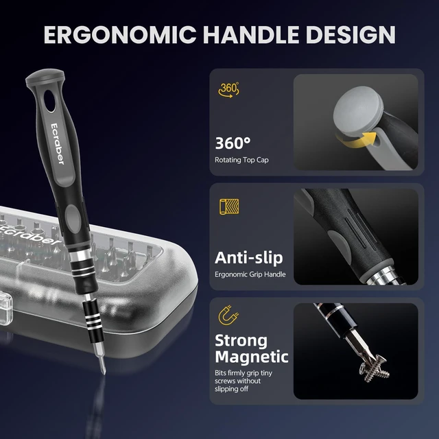 Alt view image 2 of 7 - 48-in-1 Precision Magnetic Tip Screwdriver Sets, Ergonomic Anti-Slip, S2 Steel Small Repair Cleaning Tool Kit for iPhone, Watch, Macbook, Computer, Laptop, PS4 PS5, Xbox, Switch, Glasses