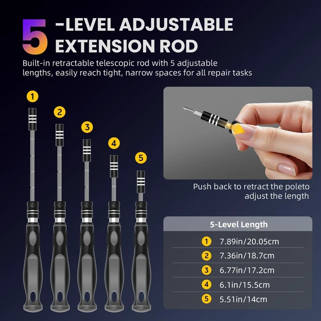 Alt view image 3 of 7 - 48-in-1 Precision Magnetic Tip Screwdriver Sets, Ergonomic Anti-Slip, S2 Steel Small Repair Cleaning Tool Kit for iPhone, Watch, Macbook, Computer, Laptop, PS4 PS5, Xbox, Switch, Glasses