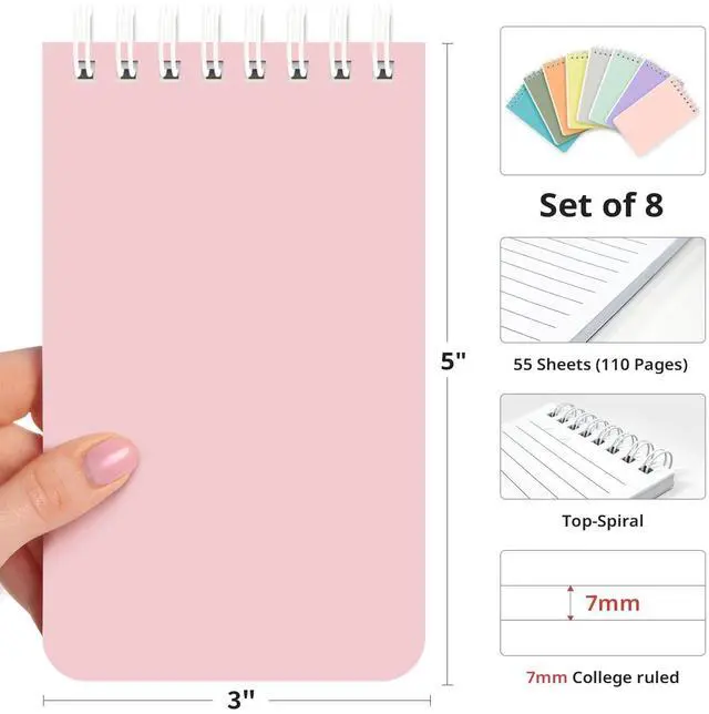Alt view image 2 of 7 - Taja Set of 8 Mini Pocket Notebook Top Spiral Nursing Notepads | Soft Harmony 3" x 5",Mini Little Spiral Notebook, Nursing Notepad, Perfect for Work, School, Office, Travel
