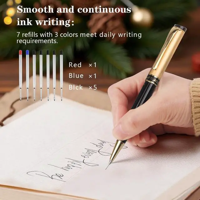 Alt view image 3 of 6 - Shiduode Luxury Ballpoint Pens, Retractable Metal Pen with 7 Refills (Black, Blue, Red) for Smooth Writing - Executive Office Desk Accessories, Ideal Gifts for Professionals, Teachers,Nurses