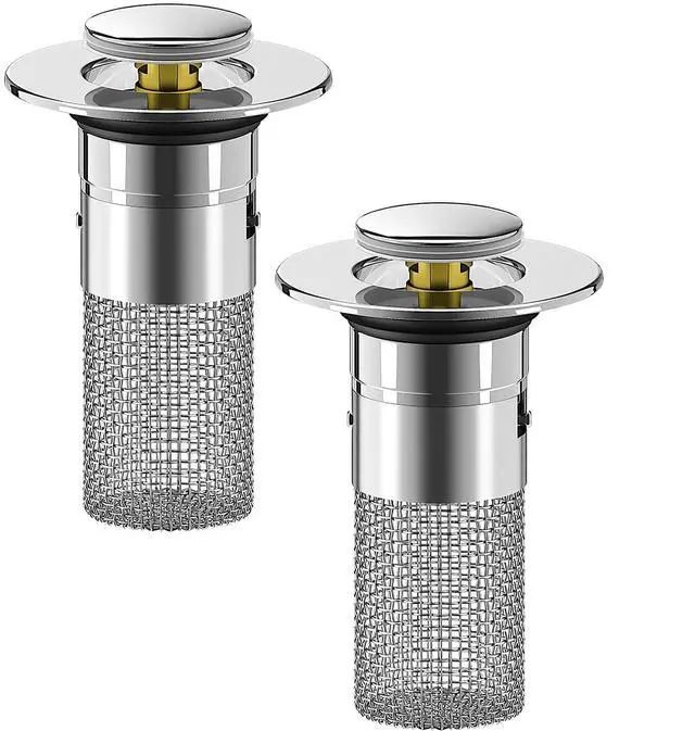 Main image of Bathroom Sink Stopper Hair Catcher, Pop Up Drain Plug with Strainer and Filter Basket, Universal Replacement Cover, 2 Pack