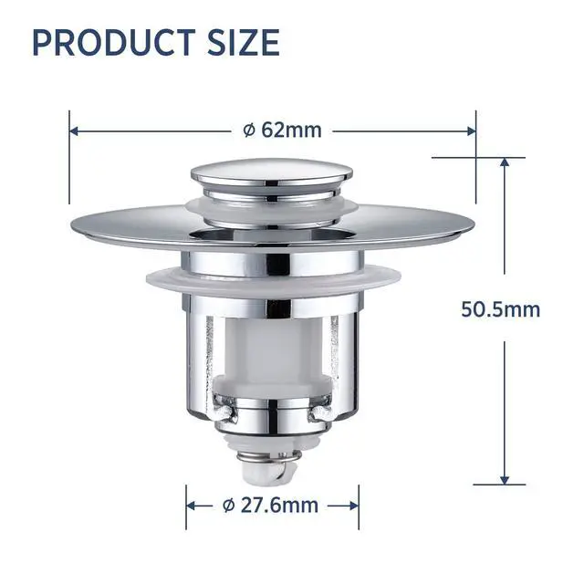Alt view image 5 of 6 - ADKADI Universal 2 in 1Bathroom Sink Stopper, 2 Pack Pop Up Bathroom Sink Drain Strainer for 1.06"-1.65" Basin Drain Holes, Anti Clogging Drain Filter(Chrome Silver)