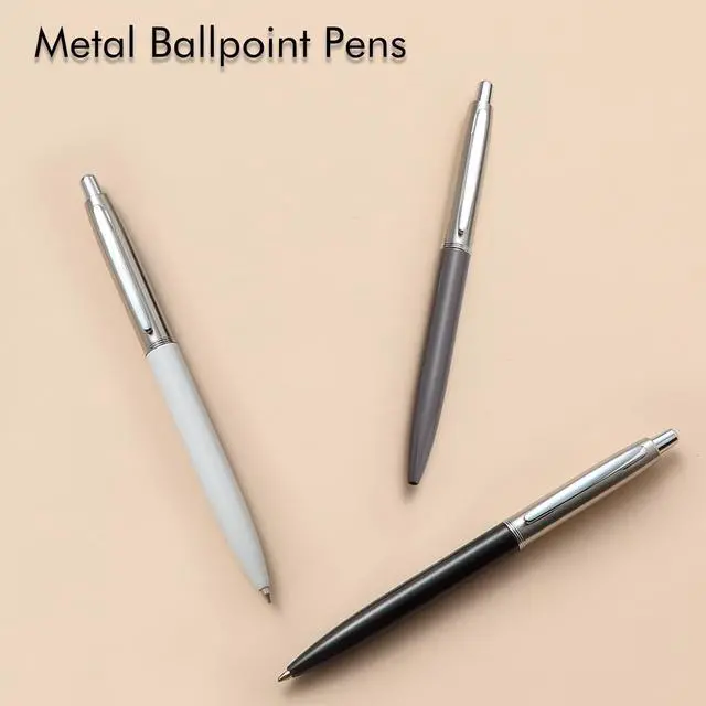 Alt view image 2 of 7 - ChaoQ 3 Pcs Retractable Metal Ballpoint Pens, for Gift, Business, Office | 1.0mm Medium Point Black Ink, 6 Extras Replaceable Metal Pen Refills - Black, White, Gray