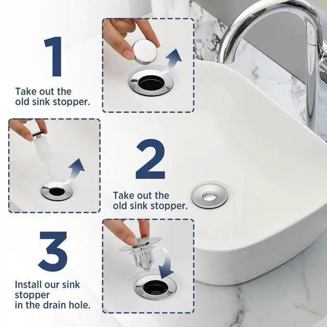 Alt view image 3 of 6 - ADKADI Universal 2 in 1Bathroom Sink Stopper, 2 Pack Pop Up Bathroom Sink Drain Strainer for 1.06"-1.65" Basin Drain Holes, Anti Clogging Drain Filter(Chrome Silver)