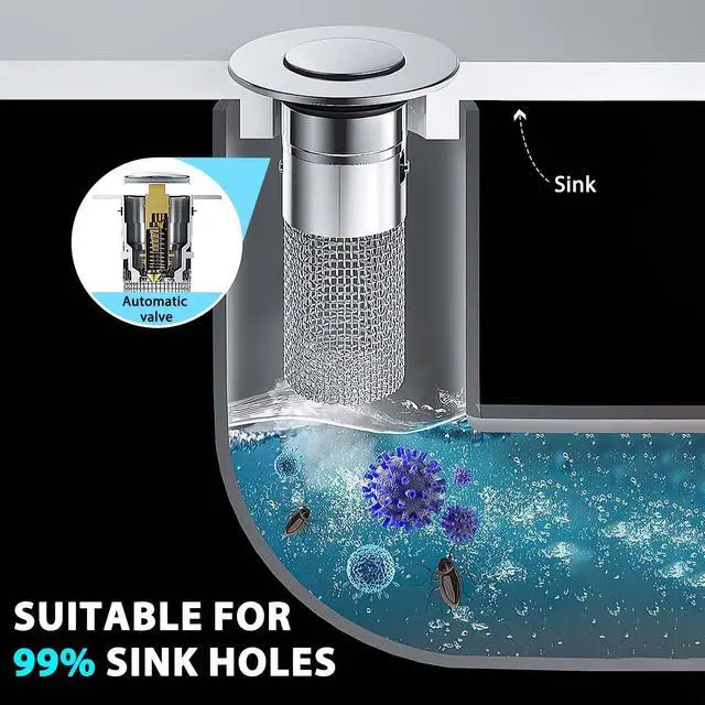 Alt view image 5 of 7 - Bathroom Sink Stopper Hair Catcher, Pop Up Drain Plug with Strainer and Filter Basket, Universal Replacement Cover, 2 Pack