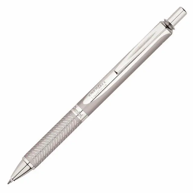 Main image of EnerGel Alloy Retractable Premium Liquid Gel Pen, (0.7mm) Metal Tip, Medium Line,Silver Barrel, Black Ink