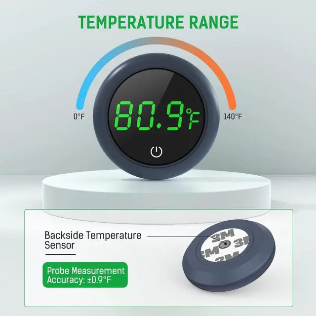 Alt view image 3 of 7 - Aquarium Thermometer Digital, Highly Accurate Fish Tank Thermometer | LED Display, 8000h Battery Life, Precise Temp Gauge, Range 0-140, Stick-on Fish Tank Thermometer for Betta, Axolotl & Turtle