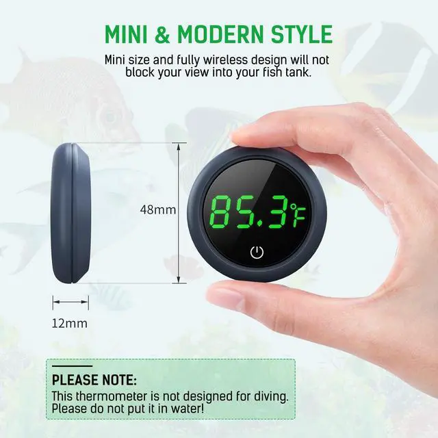 Alt view image 7 of 7 - Aquarium Thermometer Digital, Highly Accurate Fish Tank Thermometer | LED Display, 8000h Battery Life, Precise Temp Gauge, Range 0-140, Stick-on Fish Tank Thermometer for Betta, Axolotl & Turtle