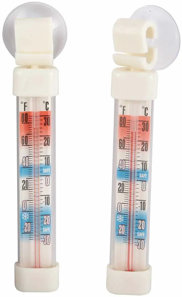 Main image of Winco 2 7/8" Refrigerator Thermometer, Long, Dual Pack (Set of 2) | Temperature monitoring, Secure suction cup, Foodservice, Great for Water, Juice, Soft Drinks and Cocktails