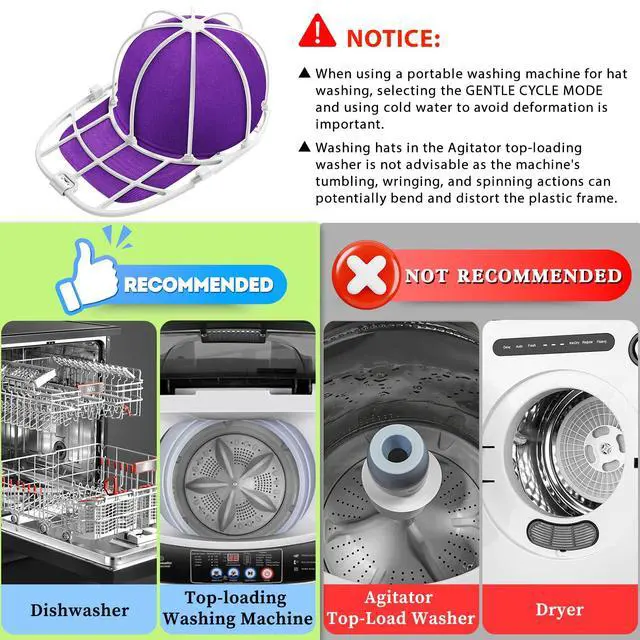 Alt view image 6 of 6 - Hat Washers Cap Washers for Washing Machine, Hat Cleaning Shaper Protector Fit for Adult and Kid's Baseball Caps, White | Hat Shaper, Ball Cap Washer, Cap Washer