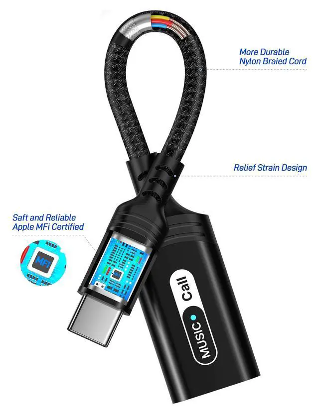 Alt view image 4 of 7 - iMangoo USB-C Audio Adapter for iPhone/iPad 11 Lightning Headphone Black | Type C Male to Female for MFi Certified Earphones Converter for iPad 10 Air Mini for iPhone 17 17e 16 16e 15 Converter Dongle