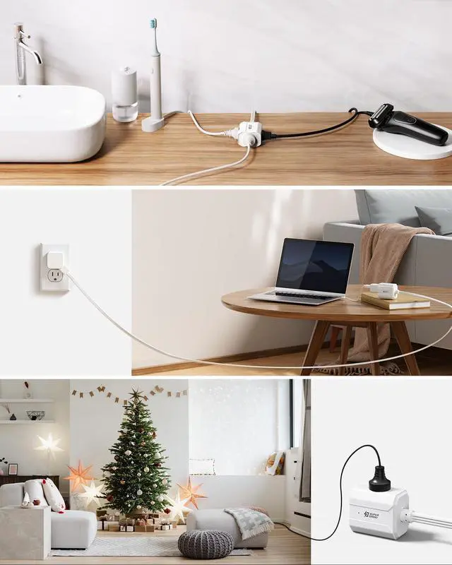 Alt view image 2 of 7 - Short Extension Cord 1.5Ft SUPERDANNY Mini Flat Plug Power Strip 13A Indoor | Small Extension Cord with 3 Outlets, 3 Prong Extension Cord for Office, Home, Appliances, Non Surge Protector for Cruise